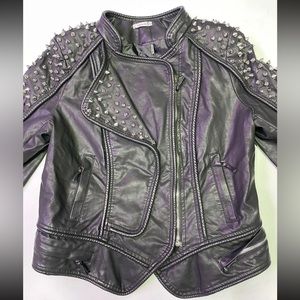 Brand New SX Women Punk Faux Leather Vegan Black Jacket Studded Moto X-Large